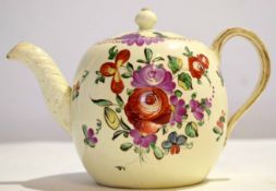 Late 18th century Wedgwood pearl ware pottery tea pot and cover decorated in polychrome with