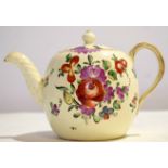 Late 18th century Wedgwood pearl ware pottery tea pot and cover decorated in polychrome with