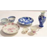 Collection of Chinese and European ceramics including a dragon dish, a further dish with puce