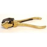 Vintage heavy brass and iron cow's ear tagger, 26cm long