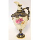 Royal Worcester Renaissance style ewer with dragon handle and blue ground decoration with a