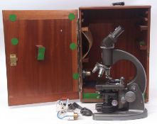 Second half of 20th century mahogany cased binocular microscope, C Baker - London, 2532, the V