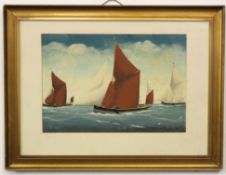 F Day, signed oil, Three boats at sea "New World", "New Ada", "New York", 33 x 49cm