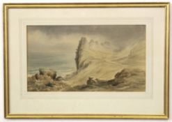 Attributed to William Dyce, watercolour, Coastal scene, 26 x 46cm