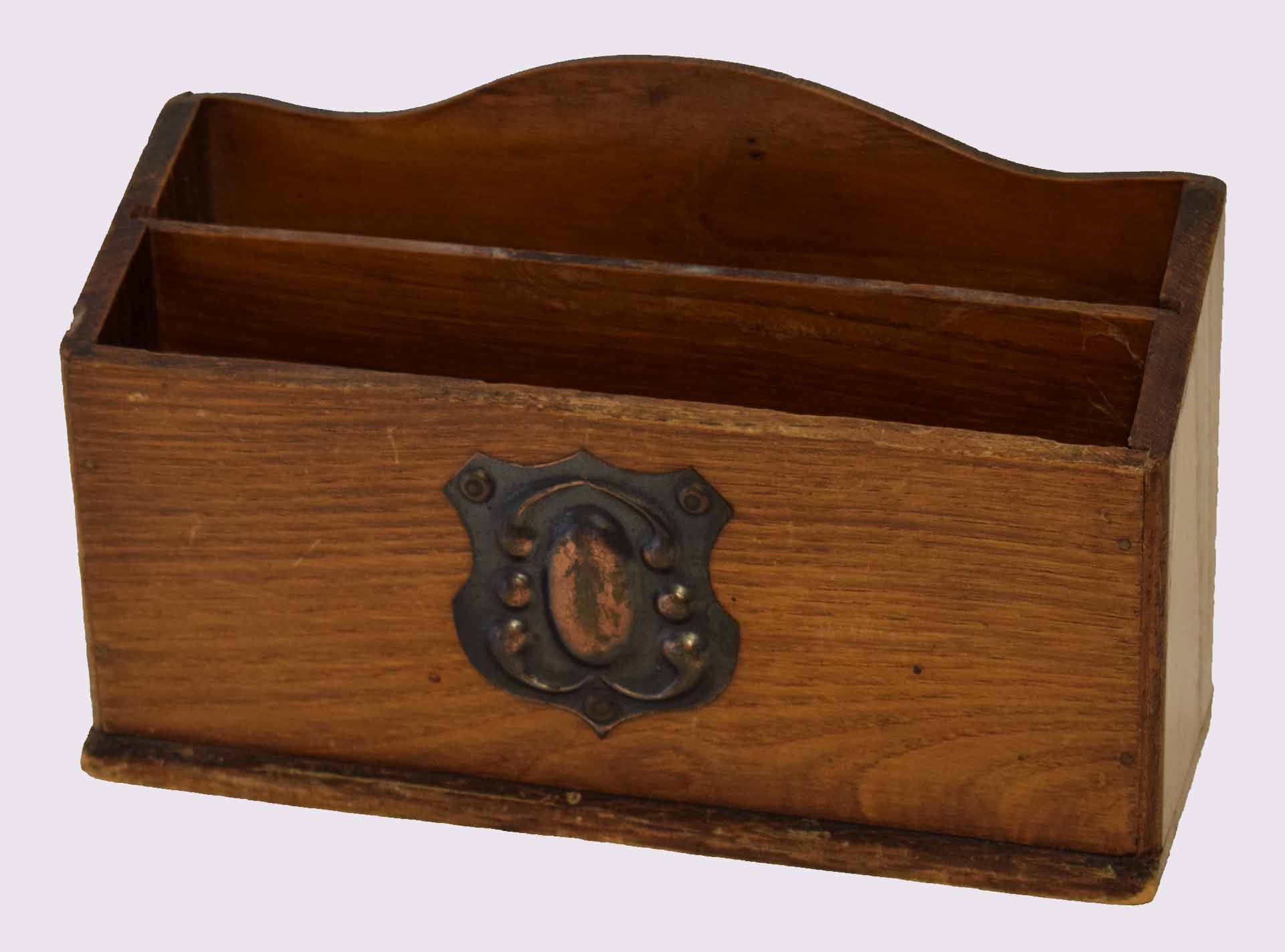Small oak two-section letter rack, circa early 20th century, 21 ½ cm wide