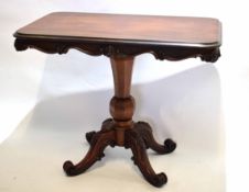 Victorian mahogany rectangular occasional table with carved frieze and canted column on a shaped and