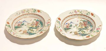 Pair of 18th century Chinese porcelain famille vert/rose dishes, 23cm diam