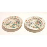 Pair of 18th century Chinese porcelain famille vert/rose dishes, 23cm diam