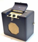Mid-20th century portable radio, Roberts Radio, 32402, the navy blue finished cased on a revolving
