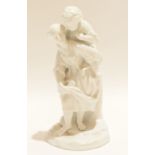 Continental white porcelain group of a lady with child on her back, 20cm high