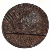 Reproduction iron commemorative medallion commemorating the sinking of the Lusitania, diam 55mm