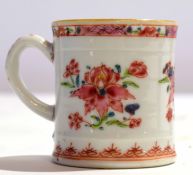 18th century famille rose Chinese porcelain small mug with brown line rim, decorated with