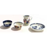 Collection of English porcelain including a Lowestoft jug with polychrome decoration, Lowestoft