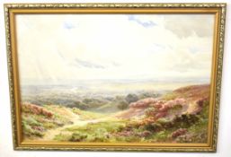 After Joseph Powell, pair of coloured prints, extensive landscapes, 48 x 70cm (2)