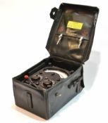 Mid-20th century portable cased voltmeter, Universal Avometer, the stitched case with top carry