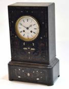 Early 19th century ebonised and inlaid mantel clock, Hry Marc et Paris, the plinth shaped case