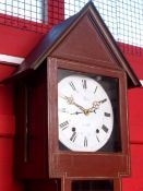 Mid-19th century French wall mounted weight driven clock, Robert a Albi, the red painted and gilt