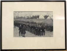 Unsigned monotone watercolour, The French Contingent paraded at Suda, 19 x 29cm