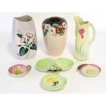 Group of Carlton ware pottery vases with floral designs, together with a Carlton ware pottery ewer