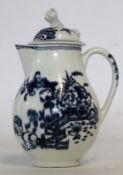 Lowestoft milk jug and cover decorated with a version of the fence pattern print, 14cm high