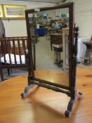 MAHOGANY FRAMED DRESSING TABLE MIRROR WITH TURNED SUPPORTS AND SPLAYED BASE