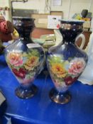 TWO VICTORIAN FLORAL PRINTED VASES