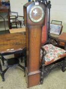 OAK FRAMED GRANDMOTHER’S CLOCK WITH KEY AND PENDULUM