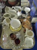 TRAY CONTAINING BABY FEEDING BOWLS, GLASS ORNAMENTS ETC