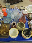 MIXED LOT OF GLASS WARES, PART DRESSING TABLE SET, BOWLS ETC