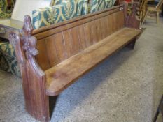 GOOD QUALITY 19TH CENTURY PITCH PINE 8FT PEW WITH POPPY END FINIALS