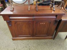 19TH CENTURY MAHOGANY CHIFFONIER BASE WITH TWO DRAWERS OVER TWO PANELLED CUPBOARD DOORS