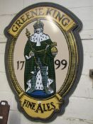 GOOD QUALITY LARGE GREENE KING ENAMELLED SIGN WITH FIBREGLASS STEPPED SURROUND