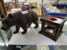 BLACK FOREST MODEL OF A BEAR TOGETHER WITH A FURTHER ORIENTAL GILT BOXWOOD STAND