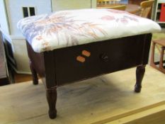 MAHOGANY EFFECT UPHOLSTERED TOP STOOL WITH SINGLE DRAWER WITH TURNED KNOB HANDLE