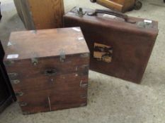 EASTERN HARDWOOD SIX-BOTTLE WINE BOX TOGETHER WITH A LEATHER SUITCASE (2)