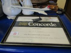 CONCORD CERTIFICATE TOGETHER WITH A FURTHER MODEL OF A CONCORD