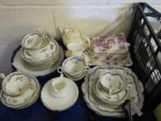 MIXED LOT OF AYNSLEY FLORAL PRINTED TEA WARES, BUTTER DISH ETC