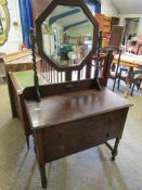 EARLY 20TH CENTURY OAK FRAMED MIRROR BACK DRESSING CHEST WITH HEXAGONAL MIRROR BACK AND BARLEY TWIST