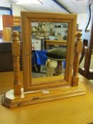 PINE FRAMED DRESSING TABLE MIRROR WITH TURNED SUPPORTS