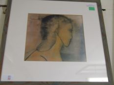 MODERN PINE FRAMED PRINT OF AN ABSTRACT HEAD SIGNED “STORK”