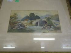 GILT FRAMED WATERCOLOUR OF A BRIDGE SCENE