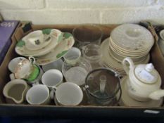 BOX CONTAINING MIXED CHINA WARES, GLASS WARES ETC