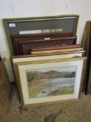 GROUP CONTAINING MIXED PASTEL OF A LOCH SCENE, FURTHER PRINTS, CIGARETTE CARDS ETC