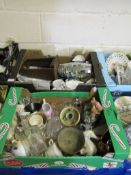 THREE BOXES CONTAINING MIXED CHINA WARES, ORNAMENTS, GLASS WARES ETC