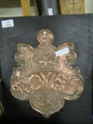 VINTAGE PRESSED COPPER FIRE MARK WITH TOP CROWN OVER THE LIVER BIRD