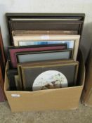 BOX CONTAINING MIXED PICTURES, PRINTS, WATERCOLOURS ETC