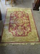 GOOD QUALITY FLOOR RUG WITH CORAL GROUND WITH CREAM BORDER WITH FLORAL DECORATION