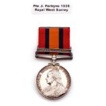 Queen's South Africa medal (2nd type) with single clasp, Cape Colony, impressed to 1039 Pte J
