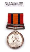 Queen's South Africa medal (2nd type) with single clasp, Cape Colony, impressed to 1039 Pte J