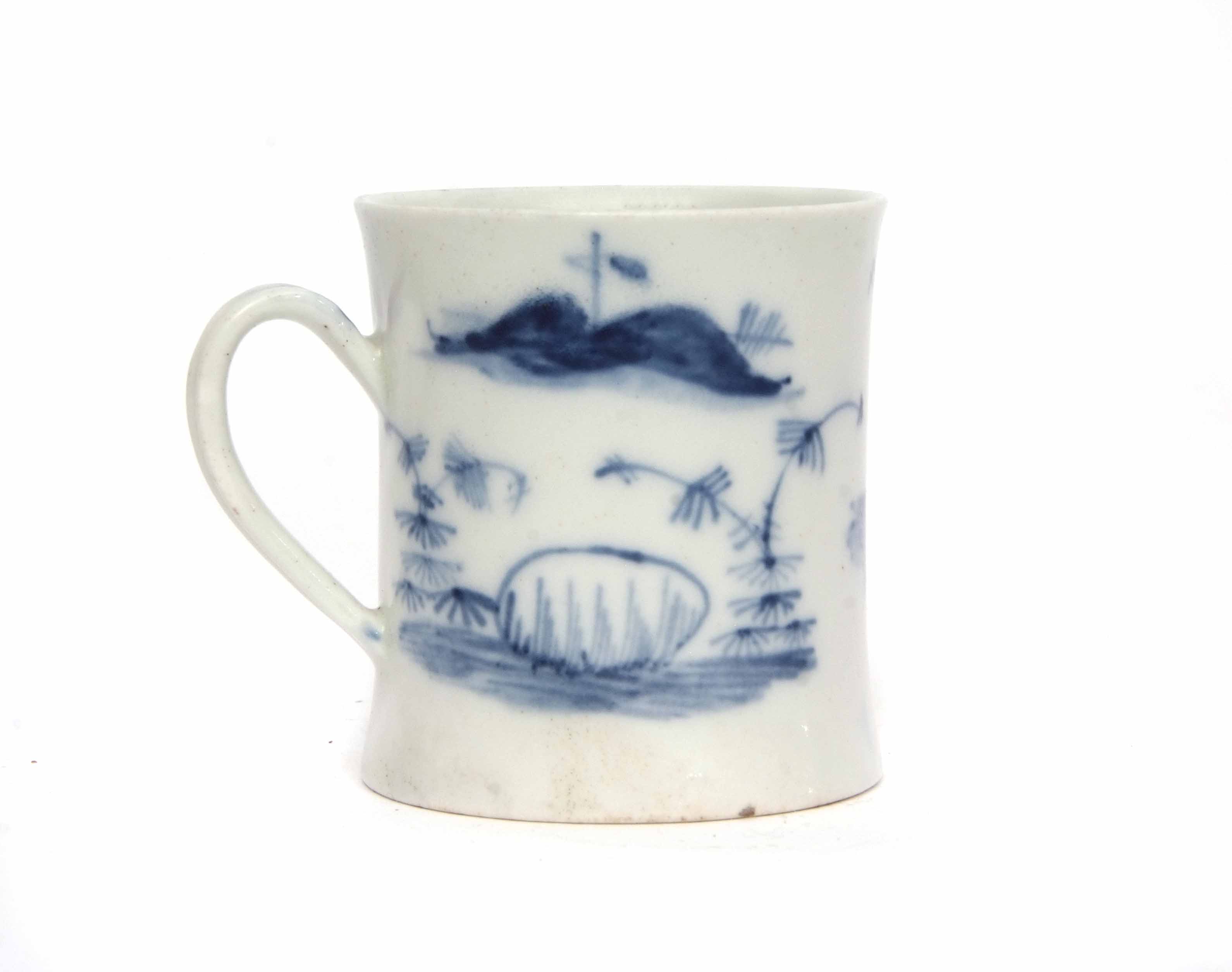 18th century Worcester coffee can or small mug circa 1755, decorated in tones of underglaze blue - Image 2 of 4